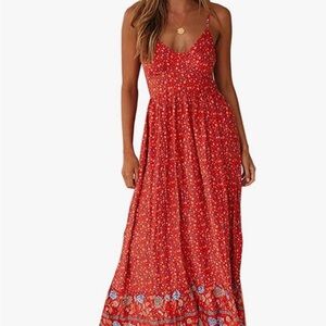 Elegant Red Floral Maxi Dress